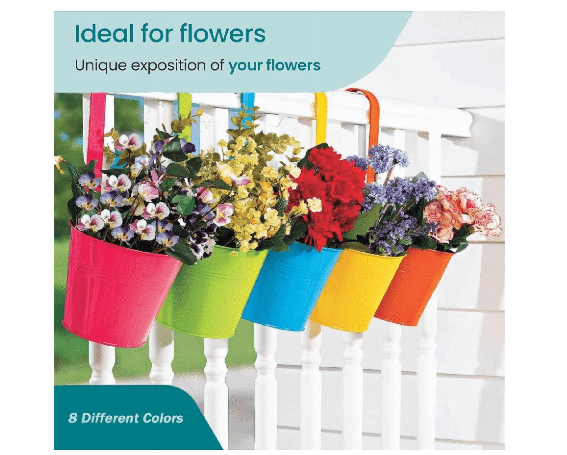 10 Pcs Iron Hanging Flower Pots, Topboutique 3.9" Multicolor Balcony Garden Railing Planter Pots, Durable Fence Patio Planter with Detachable Hook and Drainage Hole for Indoor Outdoor,Random Color