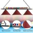 thumbnail image 4 of iMeshbean 47" Hanging Pool Table Lights Billiard Pool Table Lighting Fixtures for 7' 8' Table Real Billiard Ball Design Ceiling Lamp 3 Metal Lamp Shades for Game Room Pool Table Billiards (Burgundy), 4 of 5