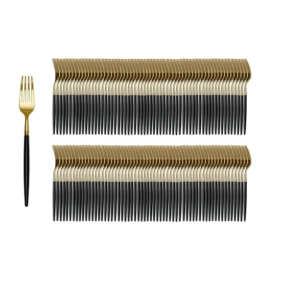 Crown Display 120 Pack Two Toned Heavy Duty Plastic Silverware Forks - Black and Gold