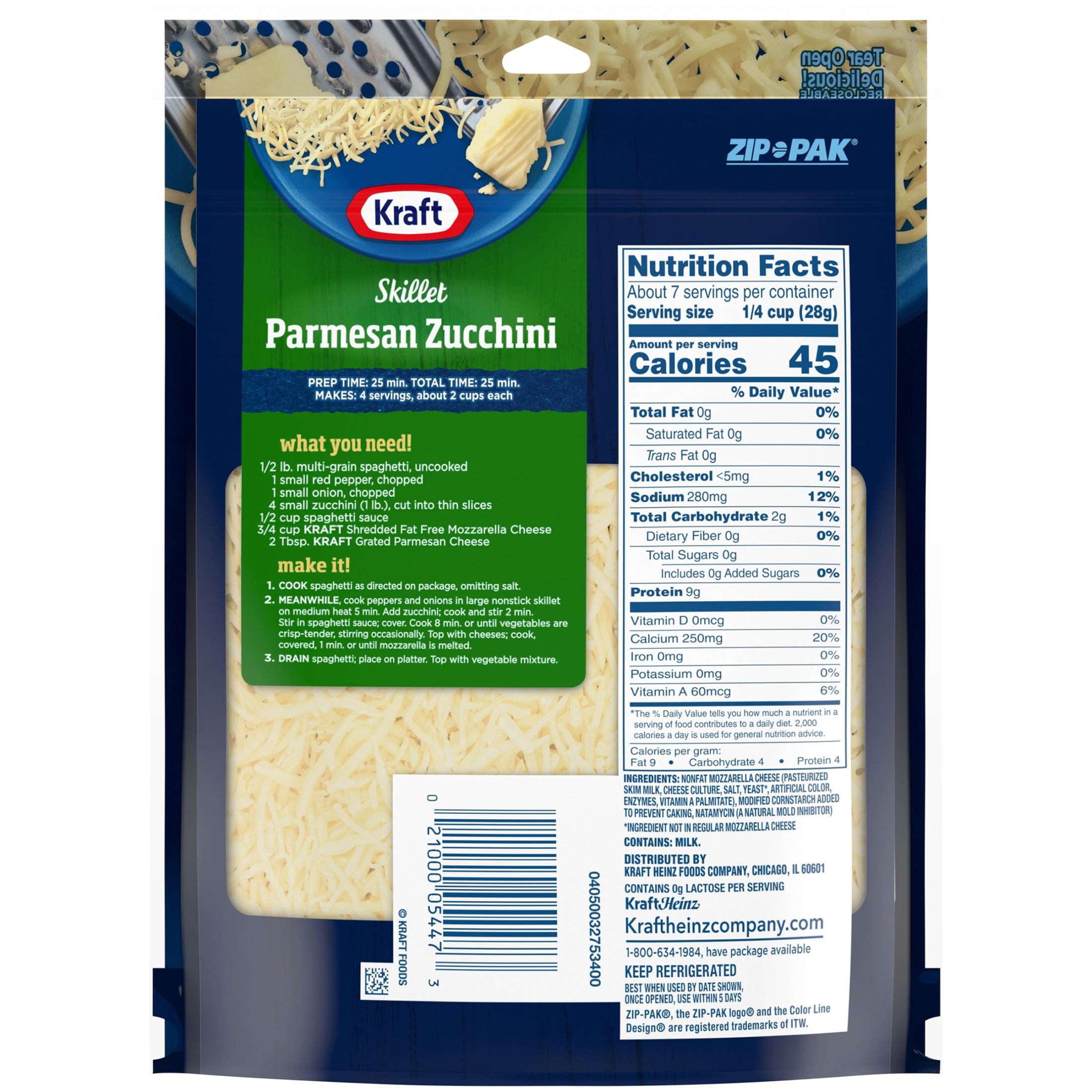 Kraft Fat Free Mozzarella Shredded Natural Cheese 7oz Bag