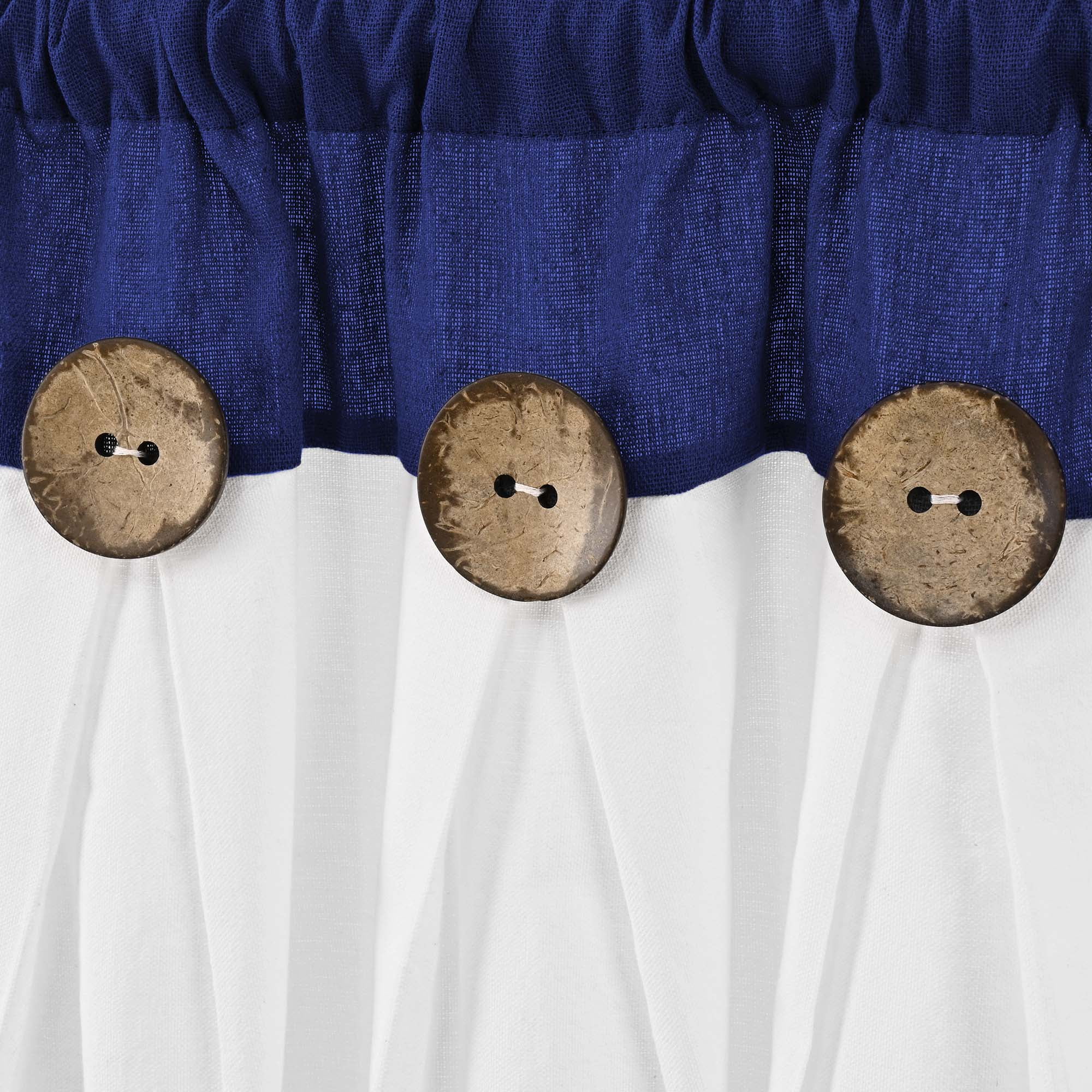 Alishomtll Linen Valance Farmhouse Boho Button Kitchen Curtains ,Rod Pocket,36"L x 52"W, Blue White