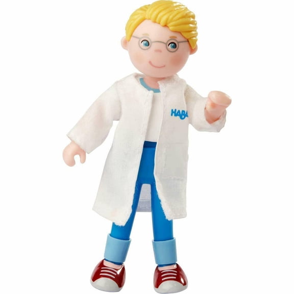 HABA Little Friends Dad Andreas 4.5" Dollhouse Toy Figure with Removable Coat (Doctor, Veterinarian, Scientist)