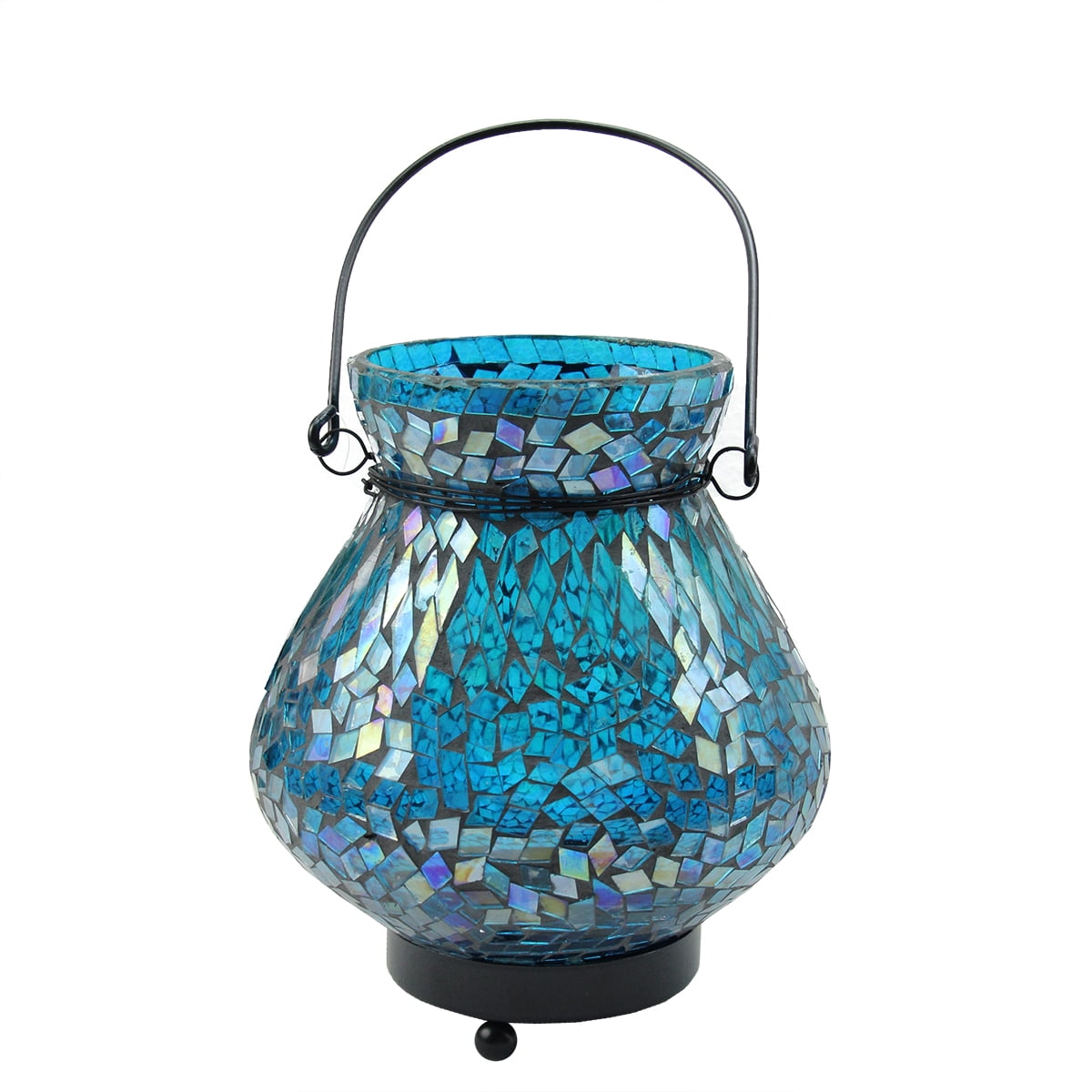 6.5" Decorative Blue Mosaic Lota Glass Summer Tea Light Candle Holder