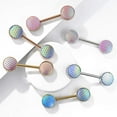 thumbnail image 3 of MoBody 14G One Pair Holographic Dragon Scale Ends Nipple Barbells Surgical Steel Body Piercing Nipple Rings (Rose Gold-Tone/Aqua), 3 of 4