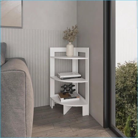 Corner Shelf, Snow White Modern 3-Shelf | 31.7"H x 15.2"W x 15.2"D | Particle Board | Modern