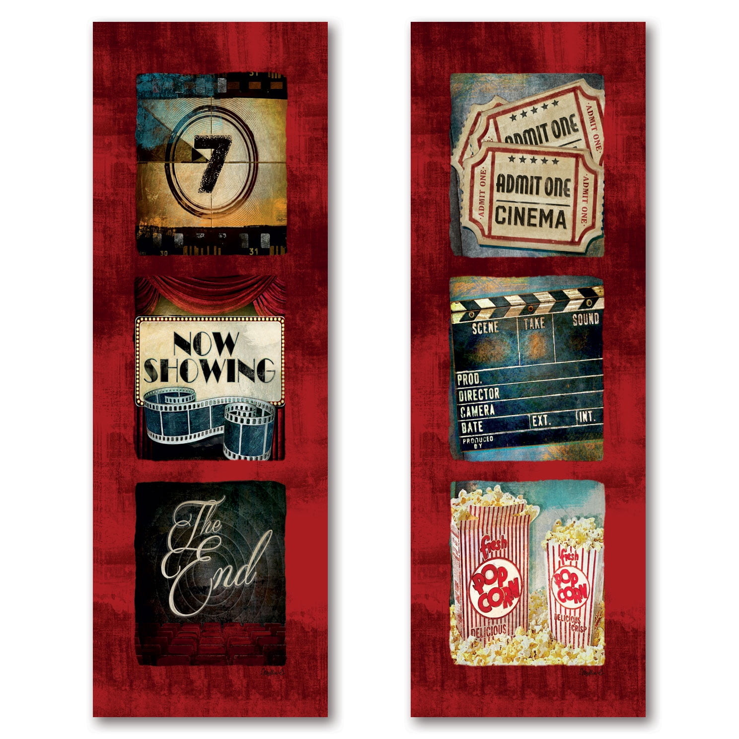 Gango Home Decor Contemporary Admit One Now Showing Tryptic Gango Home Decor Contemporary Admit One Now Showing Tryptic Entertainment Wall Art By Mollie B Two Red 6x18in Unframed Paper Prints Only