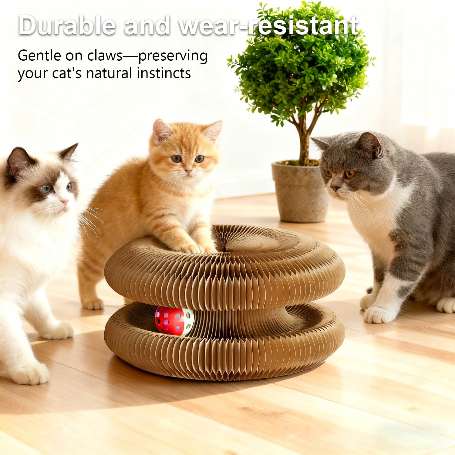 Cat Toy, Cat Scratchers for Indoor Cats Magic Organ Foldable Cardboard Cat Scratcher Kitty Toy Interactive Relieve Boredom and Exercise Brown