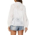 thumbnail image 3 of INSPIRE CHIC Women's Blouse V Neck Hollow Out Eyelet Puff Sleeve Button Up Boho Shirt M White, 3 of 6