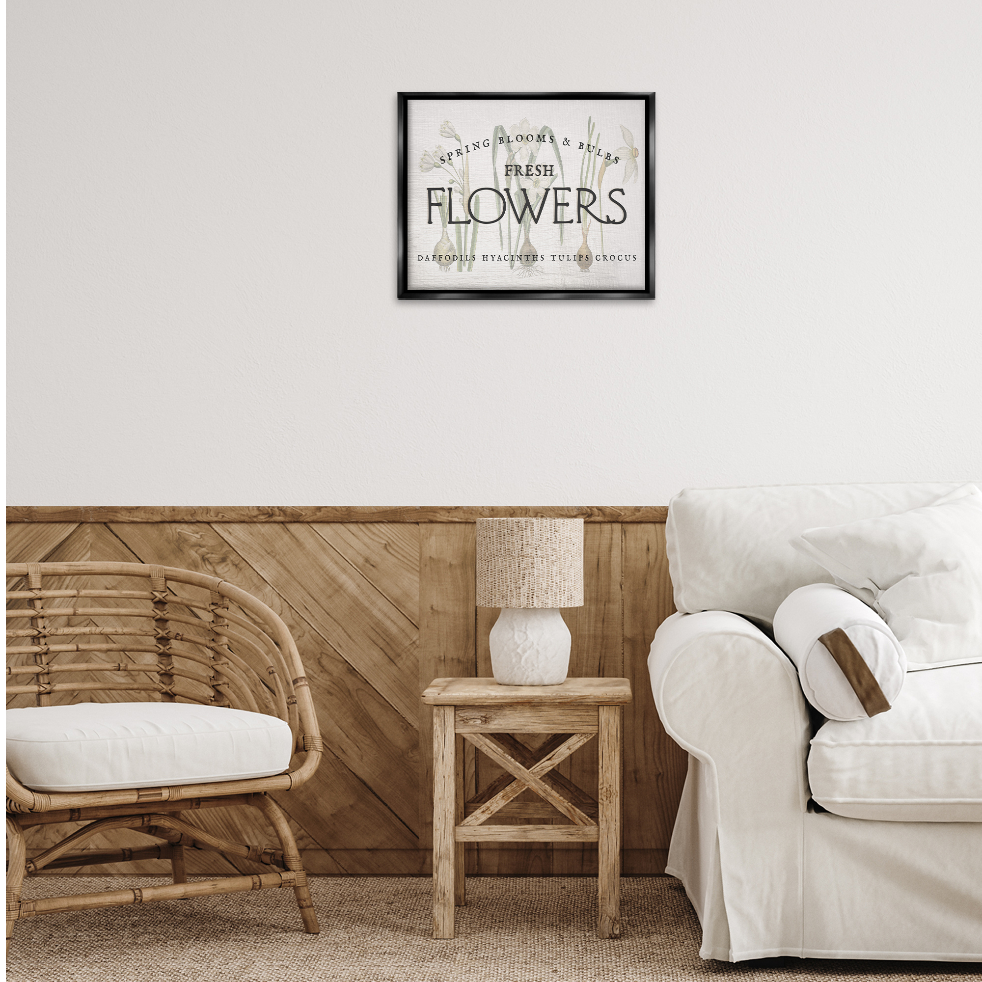 Stupell Industries Fresh Flowers Market Typography Painting Black Floater Framed Canvas Art Print Wall Art, 21 x 17