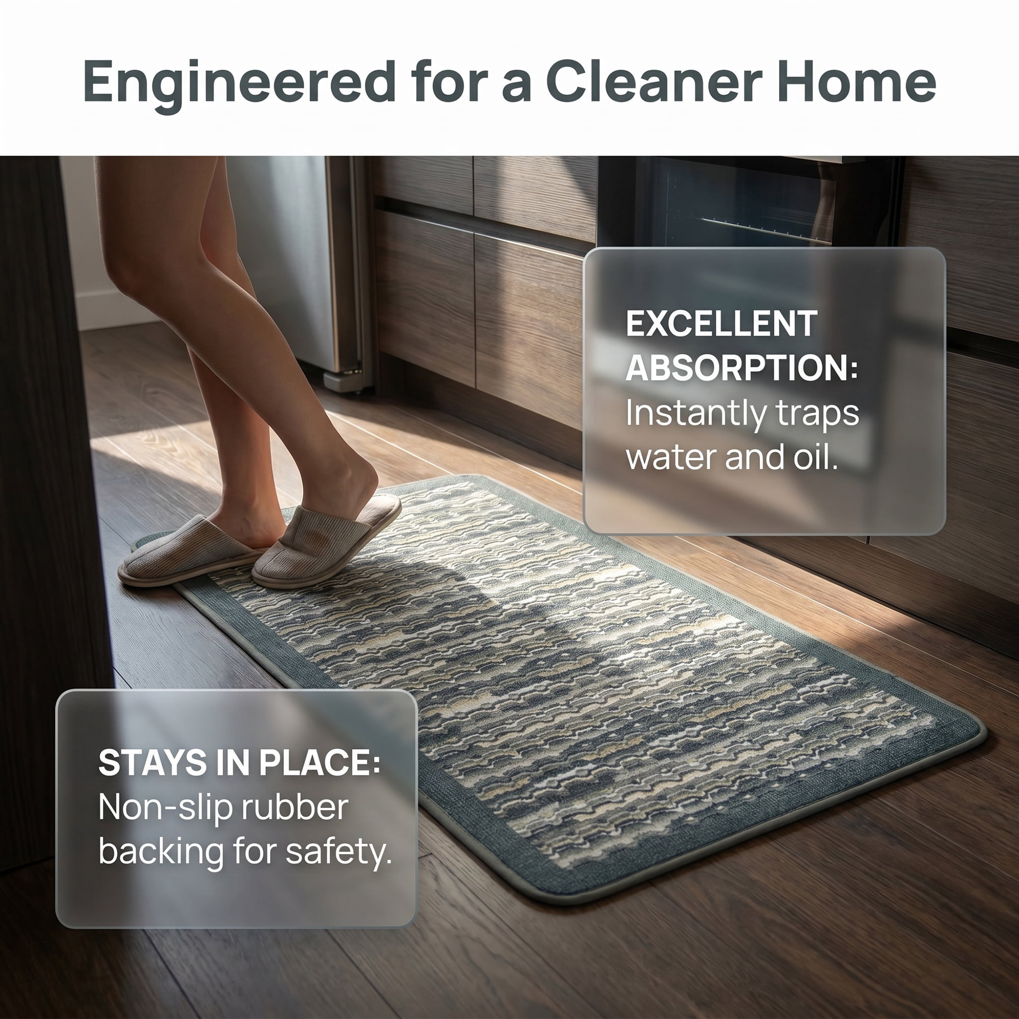 Kitchen Rugs Non-Slip Rubber Backing Mats for Floor Oil Absorbent Runner Grey 28" x 18"