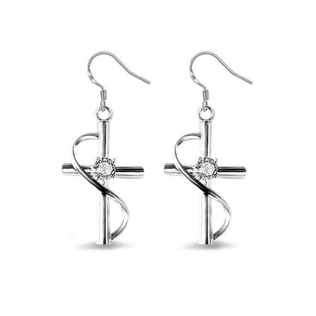 - Emma Manor 925 Sterling Silver Plated 1/2ct Cubic Zirconia Cross Dangle Earrings For Women