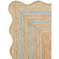 thumbnail image 2 of 2x5 Ft Sky Blue Border Premium Scalloped Jute Rug, Handcrafted Natural Braided Carpet for Living Room, Bedroom, Entryway, Hallway etc., 2 of 2