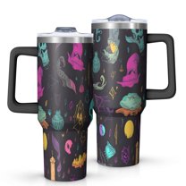 Mystical Halloween Pattern Tumbler with Handle and Lid,40oz Double Wall Vacuum Insulated Tumbler,Cups Gift for Women and Men