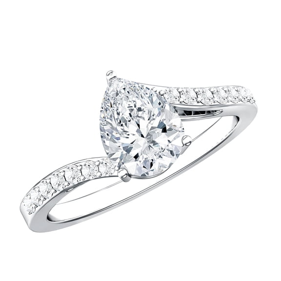 Rosec Jewels Certified Solitaire Moissanite Pear Shaped Engagement Ring 1 Carat - 6X8 mm - Bypass Ring - D-VS1 Quality, 925 Sterling Silver, US 4.00
