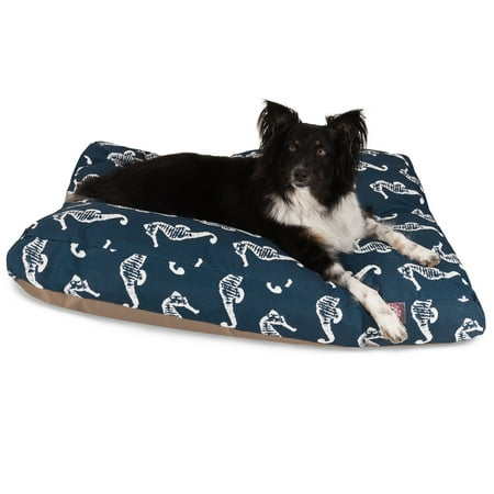 Majestic Pet | Sea Horse Shredded Memory Foam Rectangle Pet Bed For Dogs, Removable Cover, Navy, Large