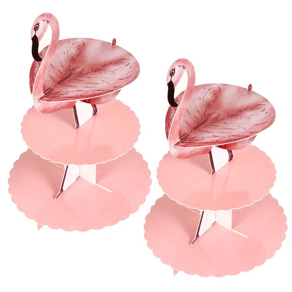 SHOWERORO 2 Pcs Support de Cupcakes en Papier Flamant Rose à Trois Niveaux pour Mariage et Anniversaires
