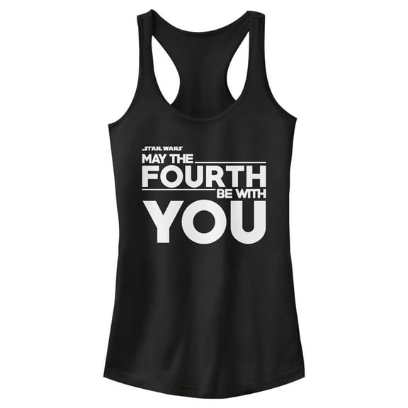 Junior's Star Wars May the Fourth Be With You Bold Racerback Tank Top Black Medium