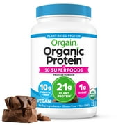 Orgain Organic Vegan 21g Protein Powder + 50 Superfoods, Plant Based, Chocolate 2.02lb