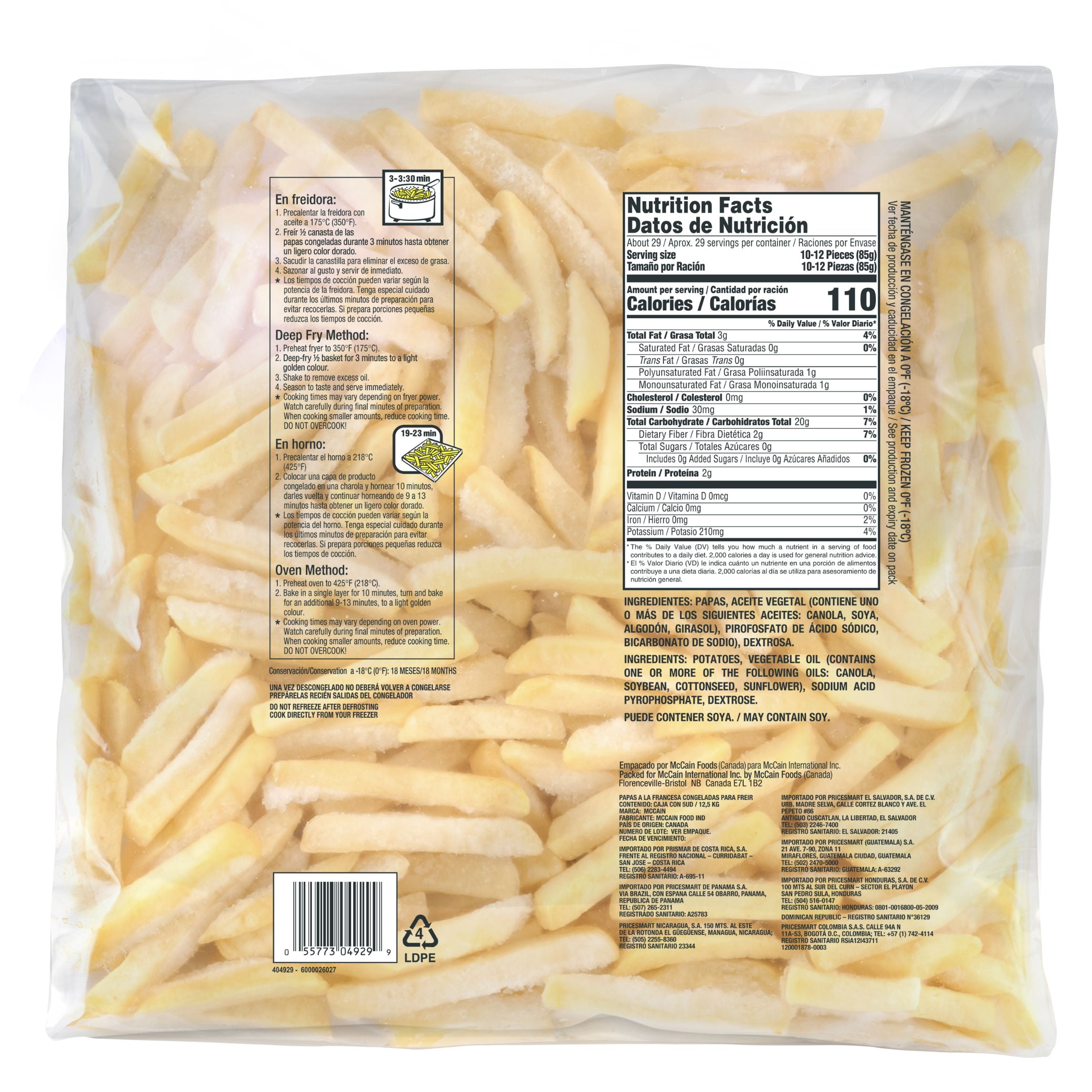 McCain, Straight Cut French Fried Potatoes, 5 lb Plastic Bag