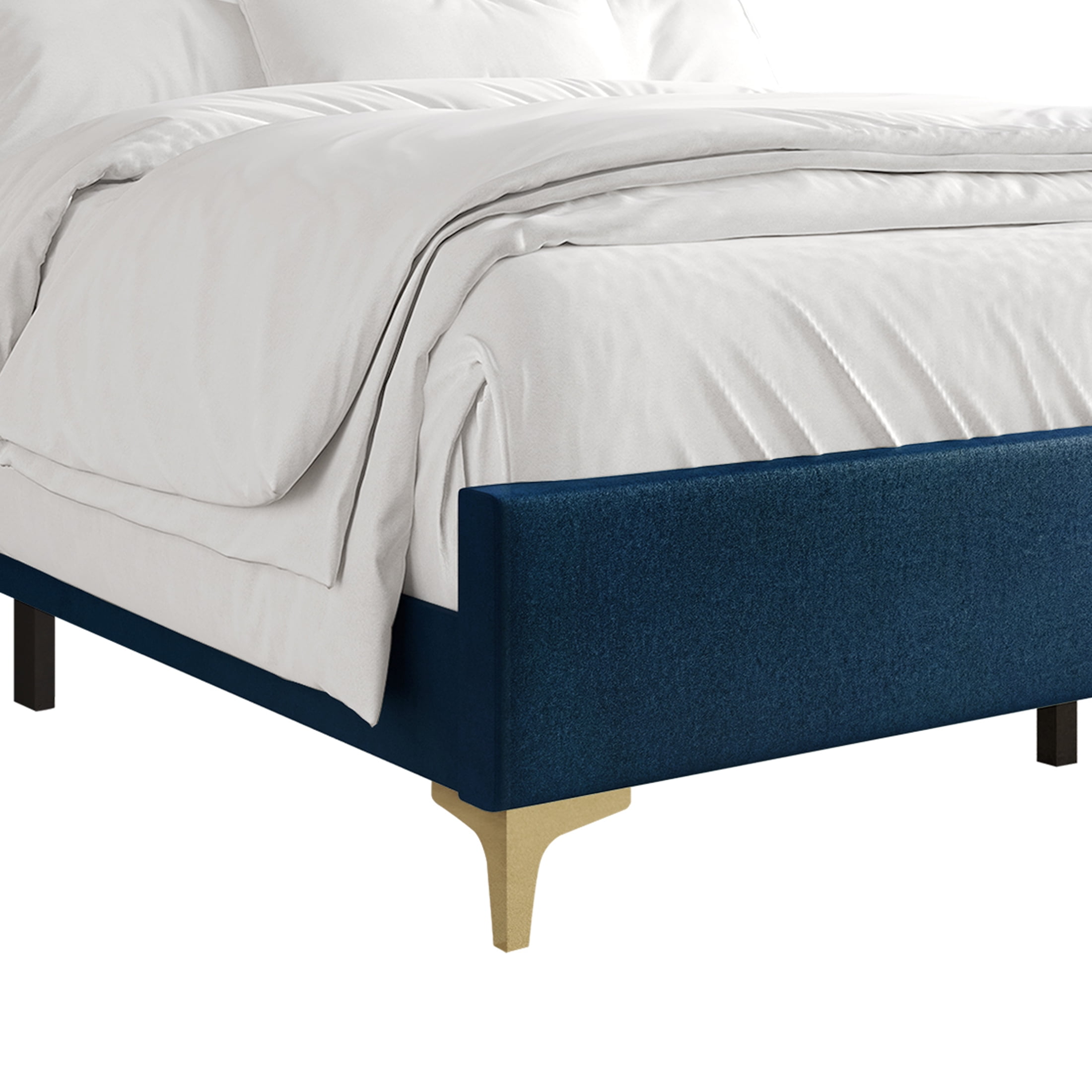 Castle Place Glam Velvet Upholstered Full Bed, Navy Blue