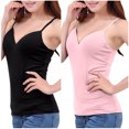 thumbnail image 4 of QUINDOS Summer Womens Tank Tops 2 Pack with Built in Bras Removable Athletic Womens Camisoles MultiPack Sports V-Neck Spaghetti Strap Sleeveless Cami Tops Slim Fitted Solid Color Undershirts, 4 of 4