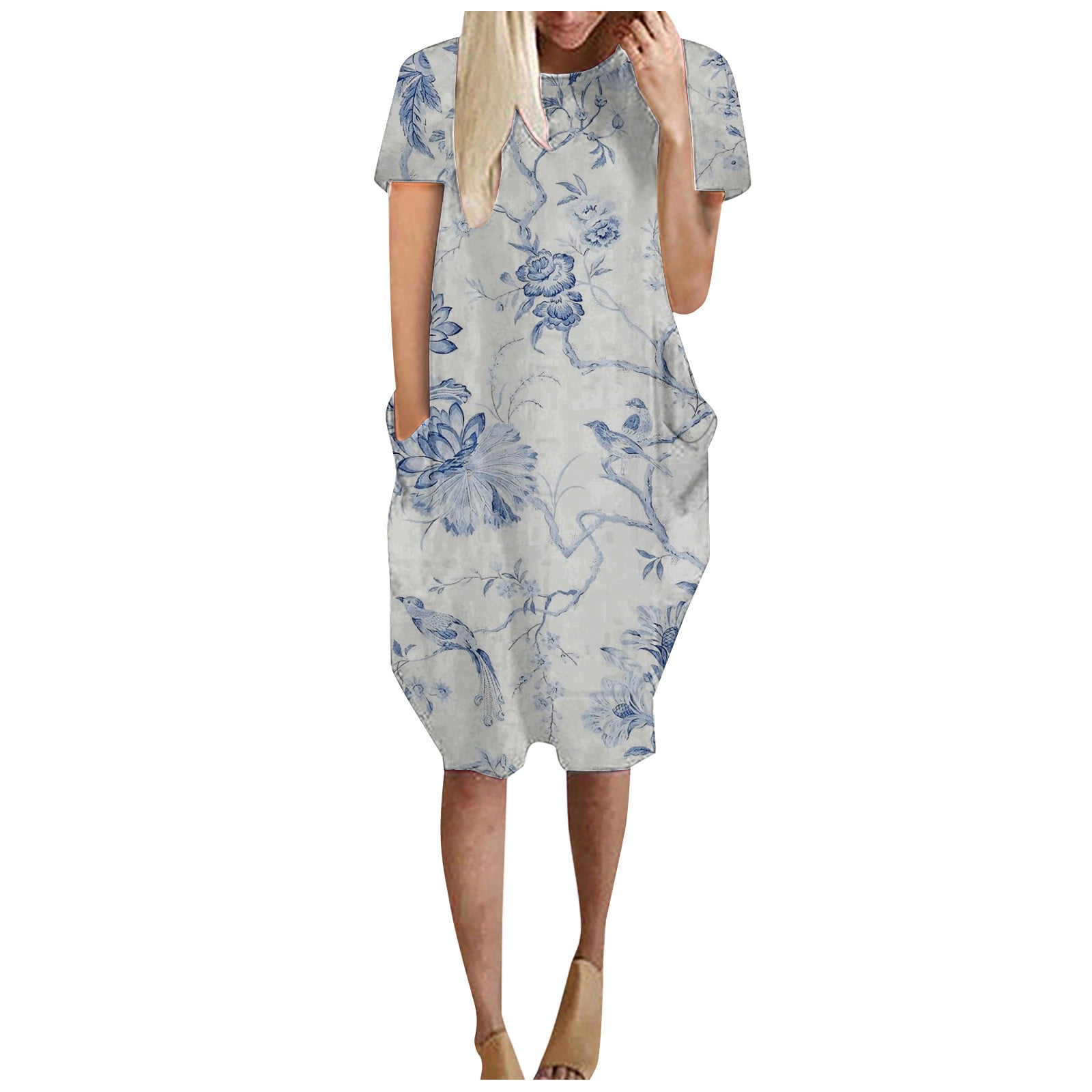 Inleife Plus Size Womens Dress, Women Summer Casual Short Sleeve Round Neck Printed Pagoda