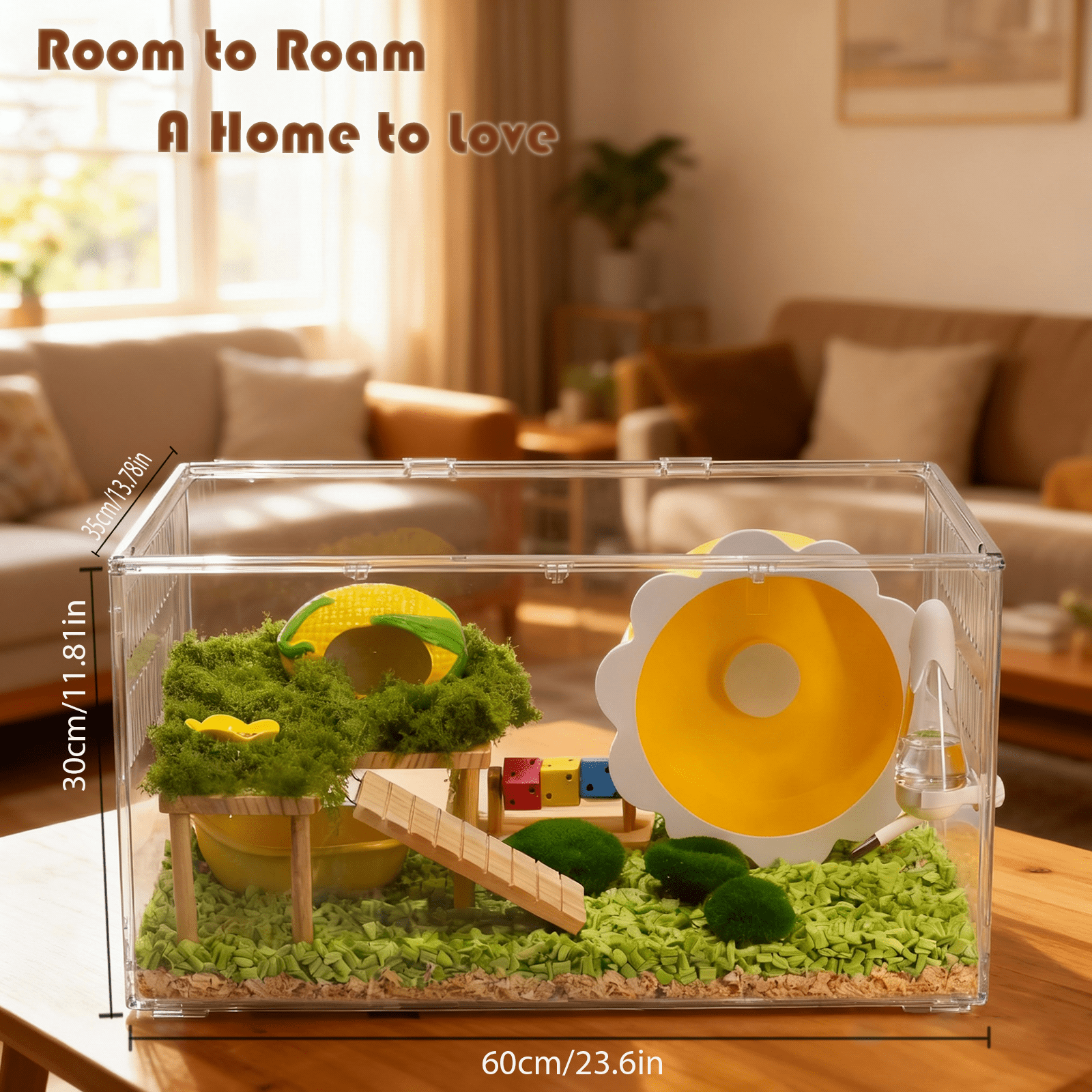 Transparent Large Hamster Cage 23.6x11.8x12.8 Inches, Easy Assembly Hamster House with Open-Style Design, Perfect for Syrian Hamsters, Dwarf Hamsters & Small Pets