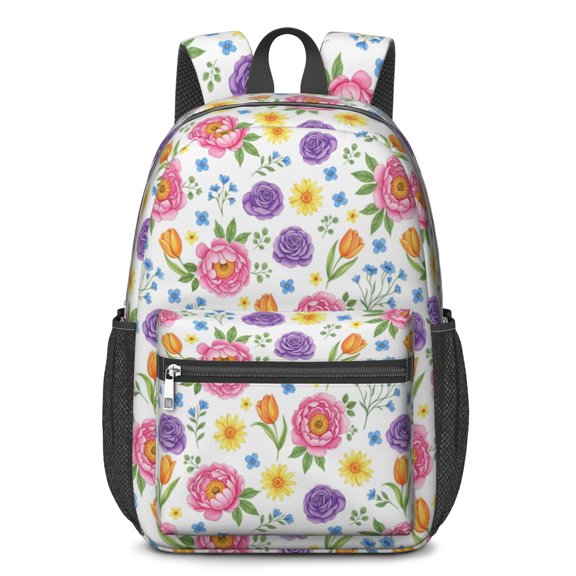 Pioneer Flower Floral Print Pattern 17" School Backpacks for Teens,Waterproof Oxford Fabric,S-Shape Padded Straps for School,Travel,Hiking,Camping