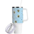 thumbnail image 2 of SKYSONIC Insulated Tumblers with Lids and Straws Handles 40oz Water Bottle Cute Bee Blue Travel Mug Reusable Stainless Steel Thermos Vacuum, 2 of 7