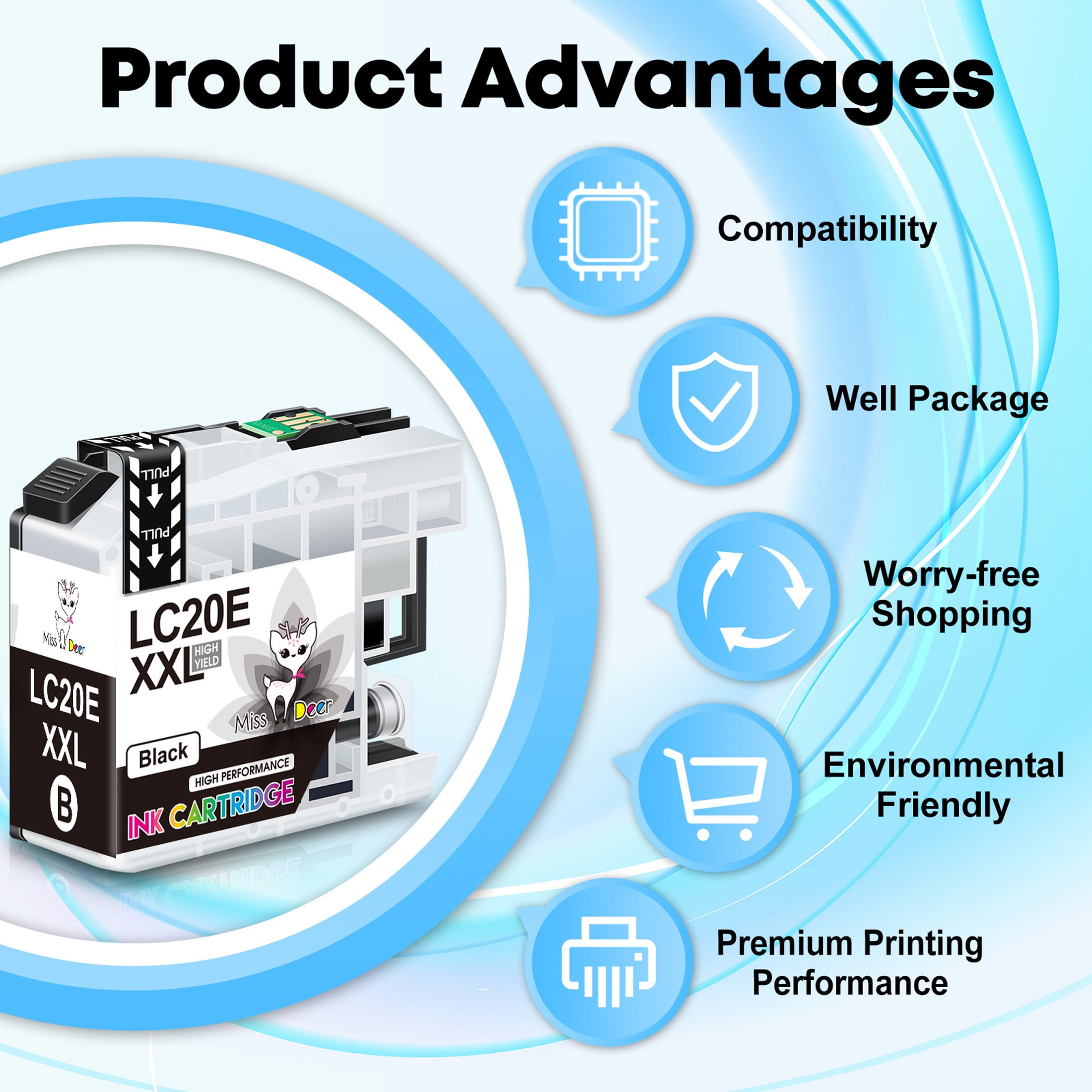 Miss Deer LC20E XXL High Yield Ink Cartridges Compatible for Brother LC20E Ink Cartridges for MFC-J985DW MFC-J775DW Printer