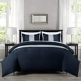 thumbnail image 2 of Chezmoi Collection Briar 7-Piece Queen Bed in a Bag Comforter Set with Sheets - Lightweight Comforter Navy Blue Gray Luxury Pleated Stripe Bedding Set for All Season, 2 of 9