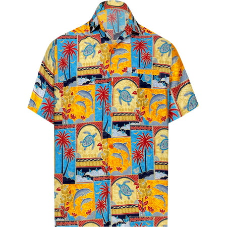 Hawaiian Shirt Mens Beach Aloha Camp Party Holiday Button Down Pocket Palm Tree Print B