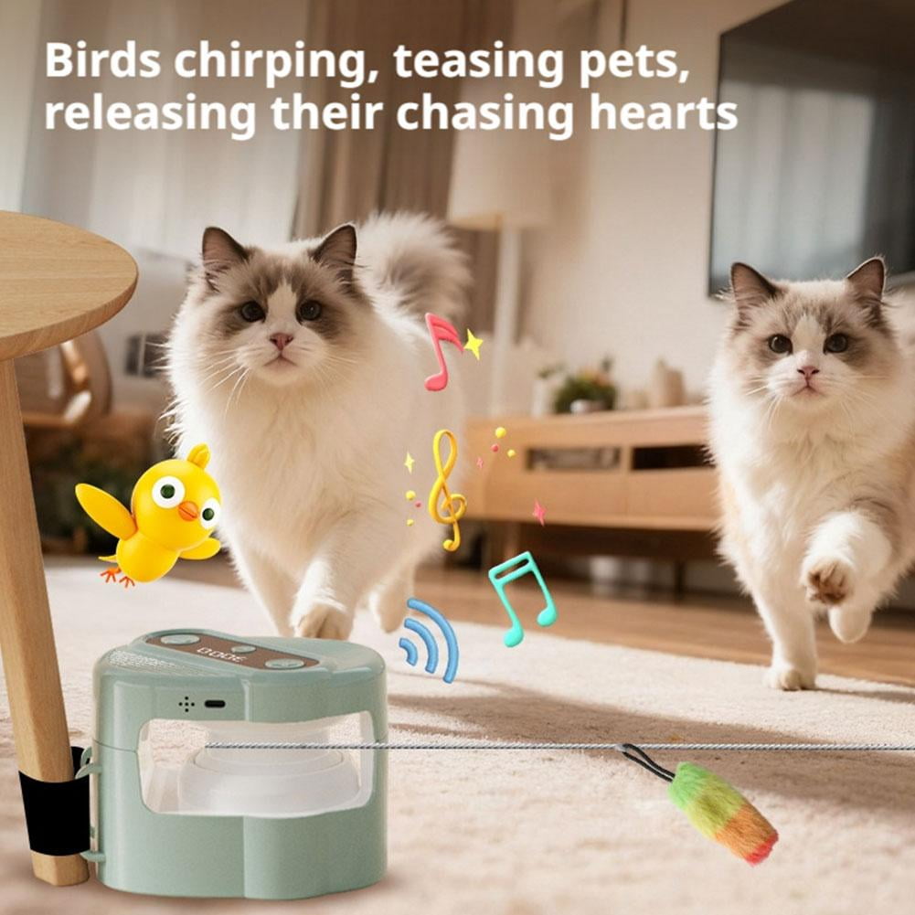 Interactive Cat Toy Automatic with Bird Chirping Sound, Wireless Remote Control Teasing Toy for Indoor Cats, Motorized Kitten Enrichment with Type-C Charging