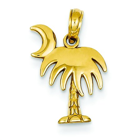 - 14K Gold Charleston Palm Tree With Moon Pendant Charm Jewelry 17 x 12.5 mm