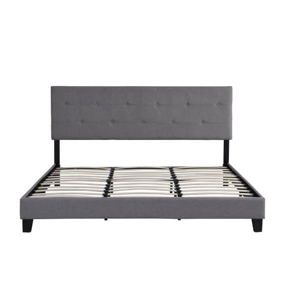 Cterwk Upholstered Platform Bed Frame with Linen Fabric Headboard, No Box Spring Needed, Wood Slat Support, Gray
