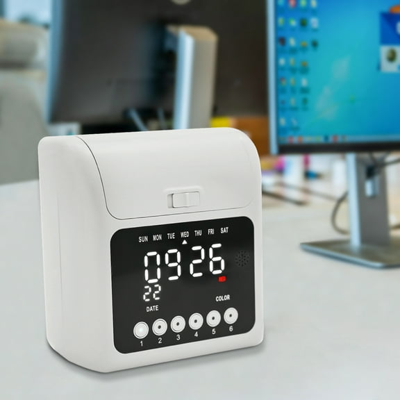 Efficient Time Clock with Ribbon Printing, Music Bell, 50 Punch Cards, and LED Display for Employee Attendance in Office Environments