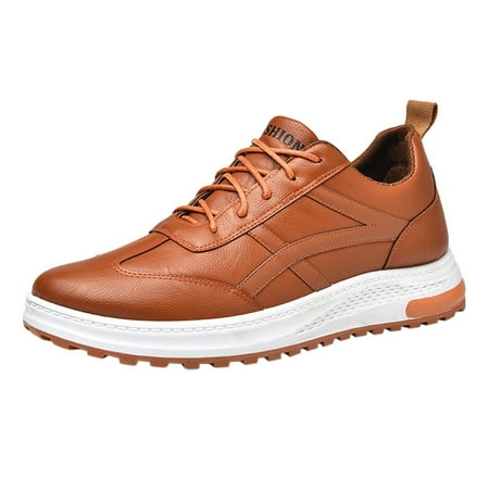 

Povozer Mens Shoes Casual Leather Lace-Up Solid Color Casual Fashion Simple Shoes Running Shoes(Khaki 11)