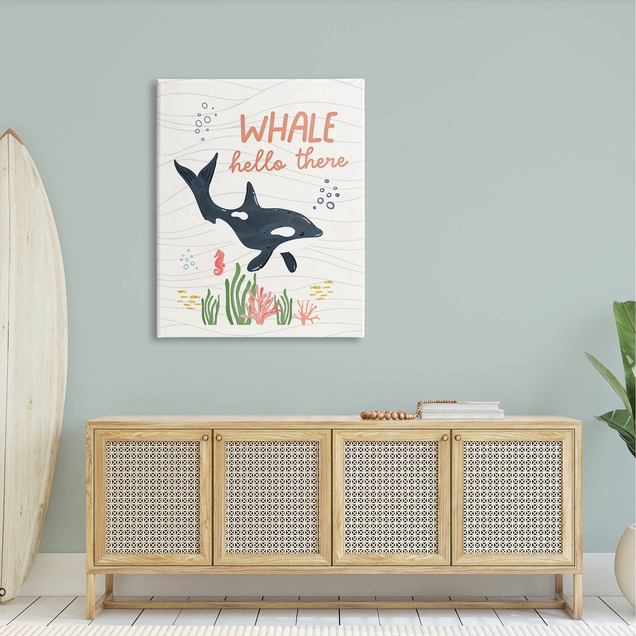 Stupell Industries Whale Hello There Orca Graphic Art Gallery Wrapped Canvas Print Wall Art, Design by Nina Blue