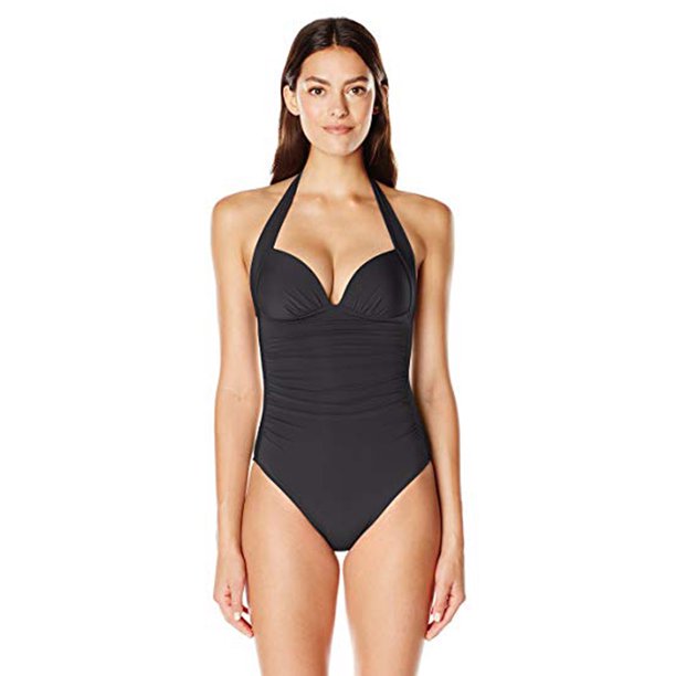 Jets By Jessika Allen Jets By Jessika Allen Jetset 50s Gathered Halter One Piece Swimsuit Black 4 Walmart Com Walmart Com