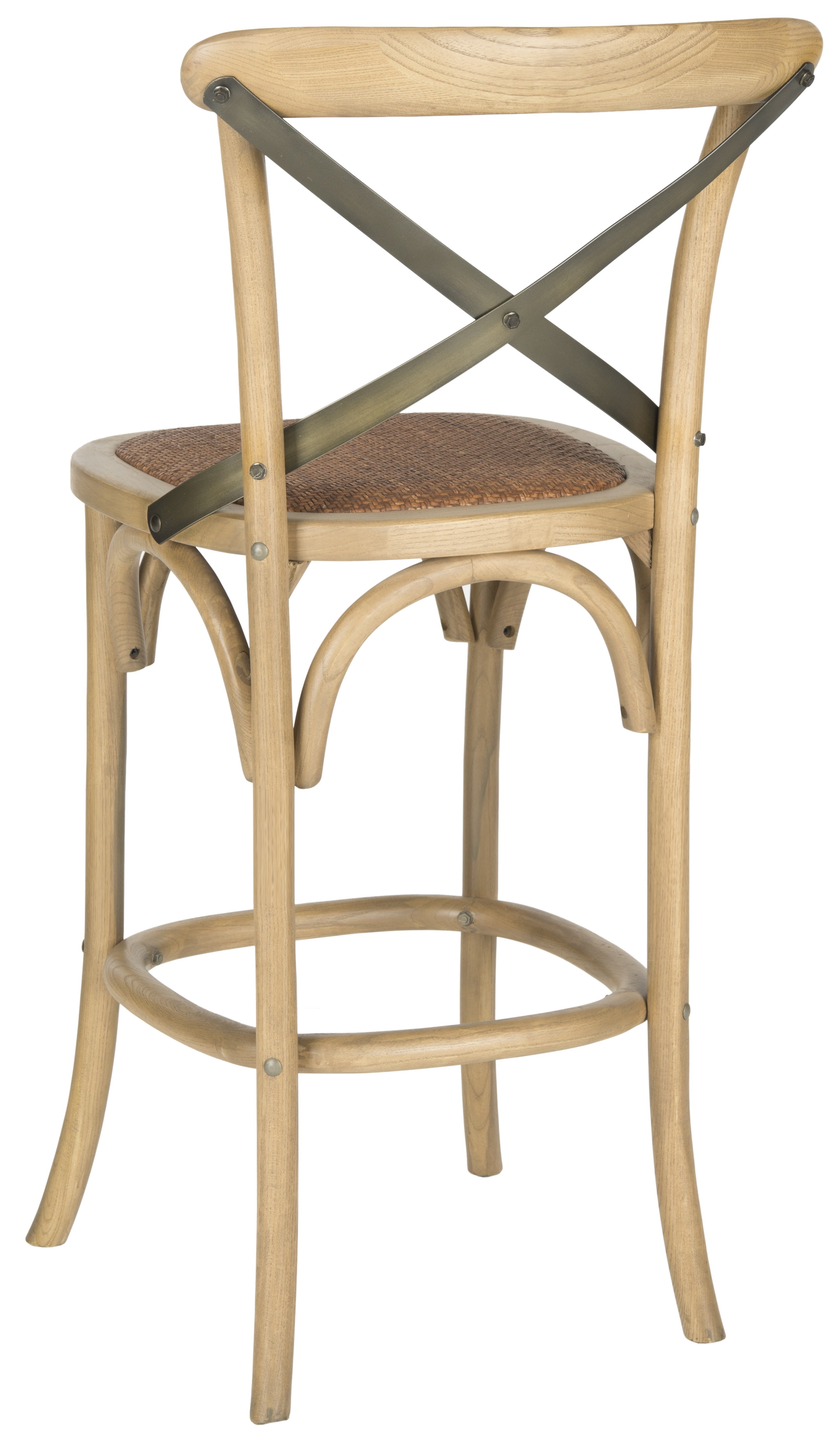 SAFAVIEH Eleanor X-Back Rustic Bistro Bar Stool with Footrest, Weathered Oak
