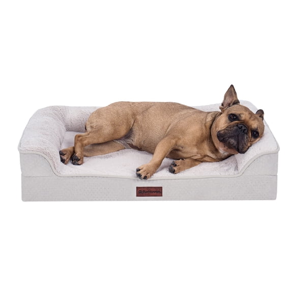 FurHaven Medium (30"x20") Cooling Gel Dog Bed – Cool Gel Memory Foam Sofa Pet Bed, Embossed Velvet, Removable Washable Cover, Clay