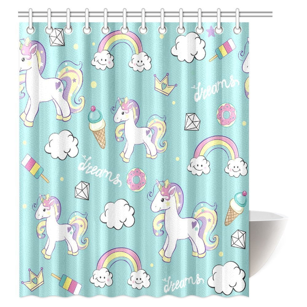 Shower Rings Included 100% Polyester Waterproof 66 x 72 by Funny Unicorn Shower Curtain Personalized Funny Unicorn and cat Shower Curtain