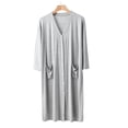 thumbnail image 4 of Blmnix Nightshirts Nightgowns for Women Button Down Nightgown Bamboo Nightgowns Night Shirts Below-the-Knee Gray 3/4 Sleeve V-Neck Moomoo Nightgown, 4 of 6