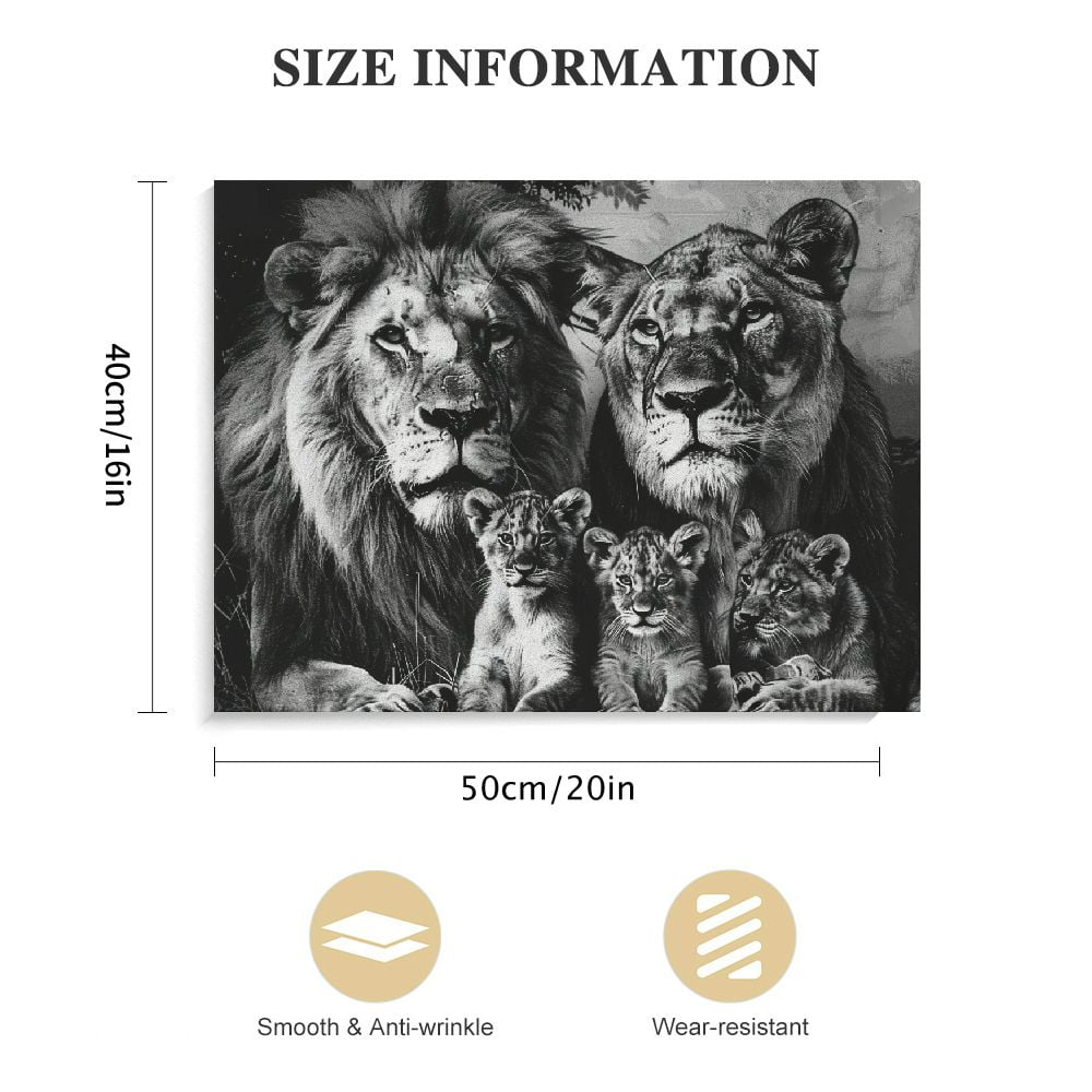 MLJA Lion Family Canvas Wall Art Black and White Animal Pictures Lion and Wall Poster Wild Animal Artwork Painting Abstract Lion Wall Art Black and Print