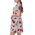 thumbnail image 2 of Naloa Leaves And Anemone Flowers In Red Grey Print Womens Summer A-Line Dress with Pockets,Short Sleeve Dresses,Flowy Beach Swing Dress for Vacation Travel, 2 of 6