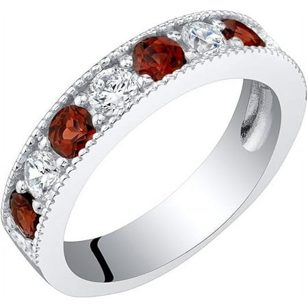 Cindy Jewels 2.00 Ct Round Cut Garnet & Diamond Engagement Wedding Thanksgiving Christmas Half Band Ring 14K White Gold Plated 925 Sterling Silver For Women's -5