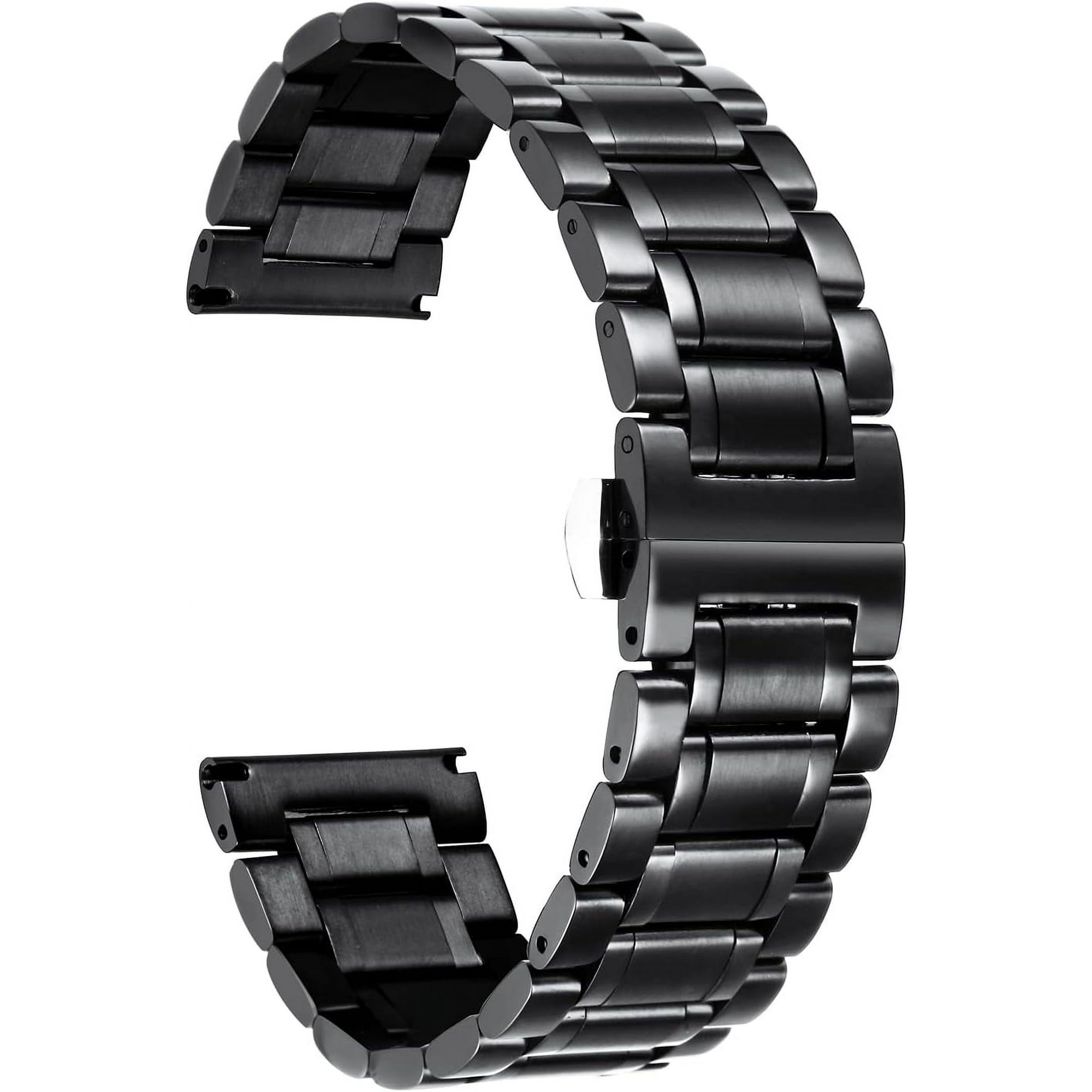 Stainless Steel Watch Band 18mm 20mm 22mm 23mm Adjustable Metal Link Watch Bracelet with Straight & Curved Ends for Business Daily Wear Men & Women,20MM,Black