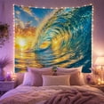 thumbnail image 2 of Barrel Wave Around a Sunlit Ocean Horizon, Adventurous Digital Art for Beach Lovers, Coastal Home Decor, Housewarming Gift, Tapestry Wall Hanging for Bedroom and Living Room, 2 of 7