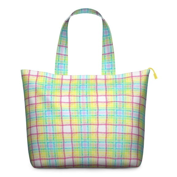 Colorful Checkered Travel Bag Retro Plaid Weekender Tote with Geometric Moroccan Print, Lightweight for Weekend Getaways