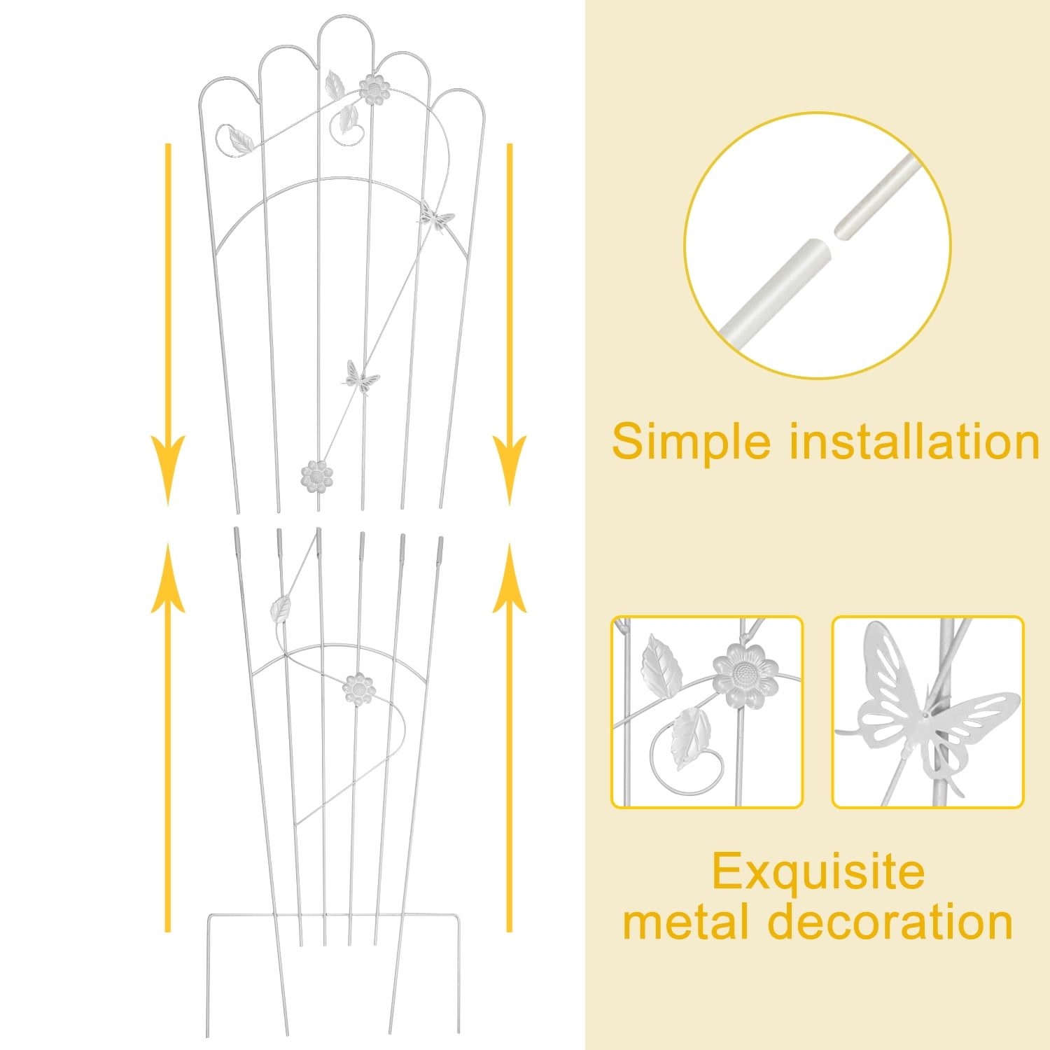 Urban Deco 2 Pack 60 Inch Detachable Trapezoidal Garden Trellis for Climbing Plants Sturdy Black Patio Plant Trellis Plants Support Metal Trellis for Climbing Rose Vegetable Flower, Backyard (White)